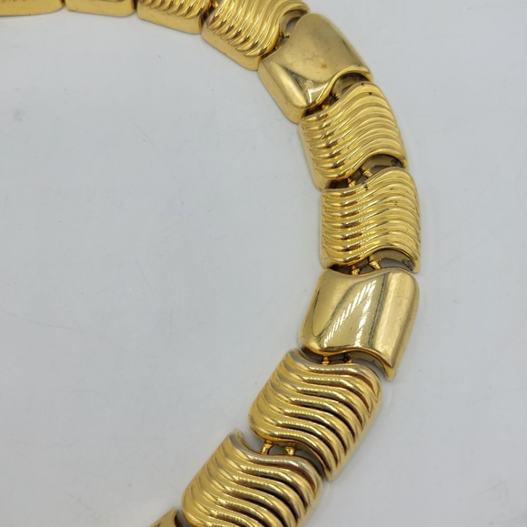 1970s Gold Tone Chunky Statement Choker Collar Necklace Vintage Disco Glam 17.5 - Picture 6 of 15